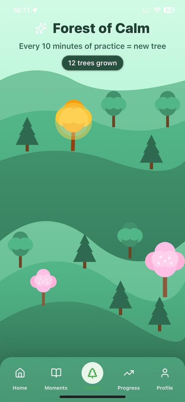 Forest of Calm mobile app interface